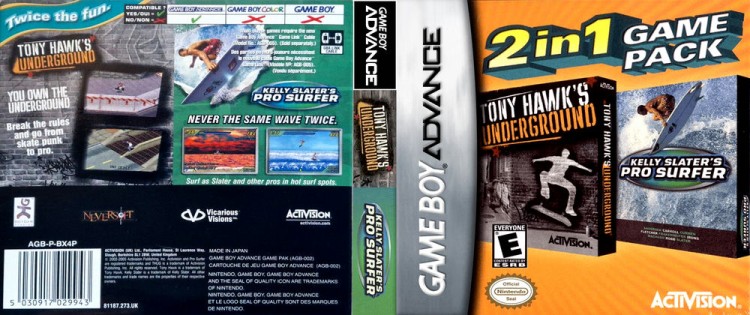 2 Games In 1: Tony Hawk's Underground + Kelly Slater's Pro Surfer - Game Boy Advance | VideoGameX