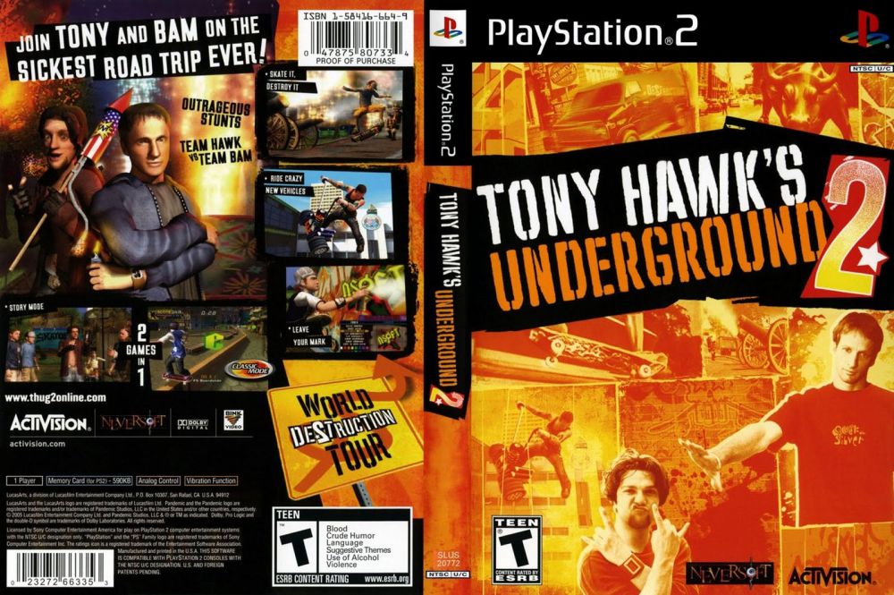 TONY HAWK'S UNDERGROUND game for PS2 PLAYSTATION 2 W/CASE GH