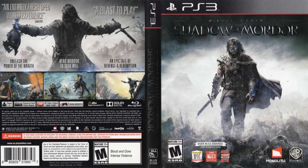 Игра Middle-Earth: Shadow of Mordor (PS3, ps3 games discs used