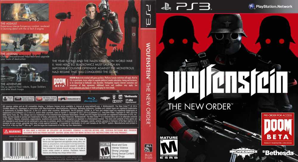 Wolfenstein: The New Order (PS3, Playstation 3) NEW 93155118812