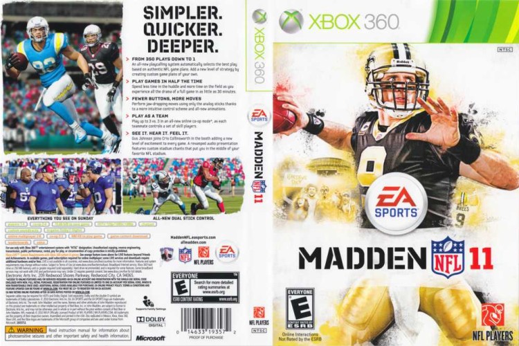 XBOX 360 Madden NFL 11 (Microsoft Xbox 360, 2010) Video Game 14633193572